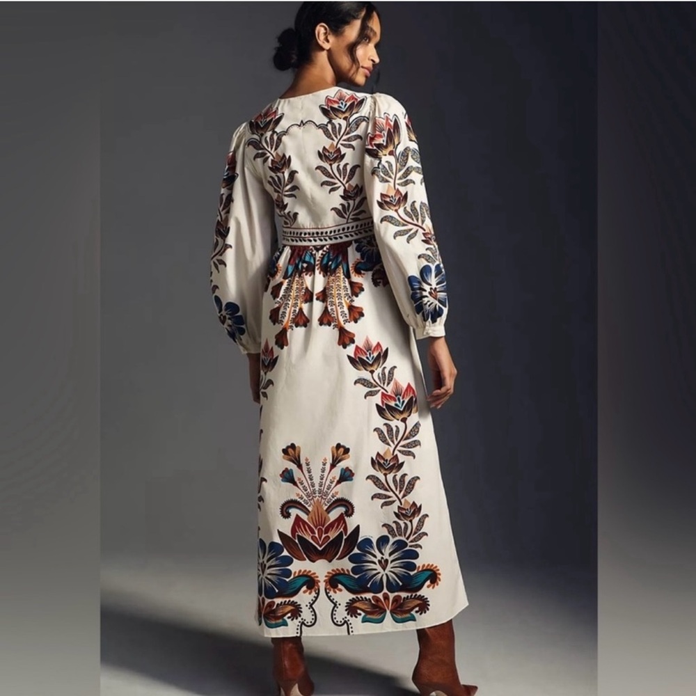 FARM Rio White Midi Dress with Blue and Red Floral Design NWOT - Picture 4 of 5